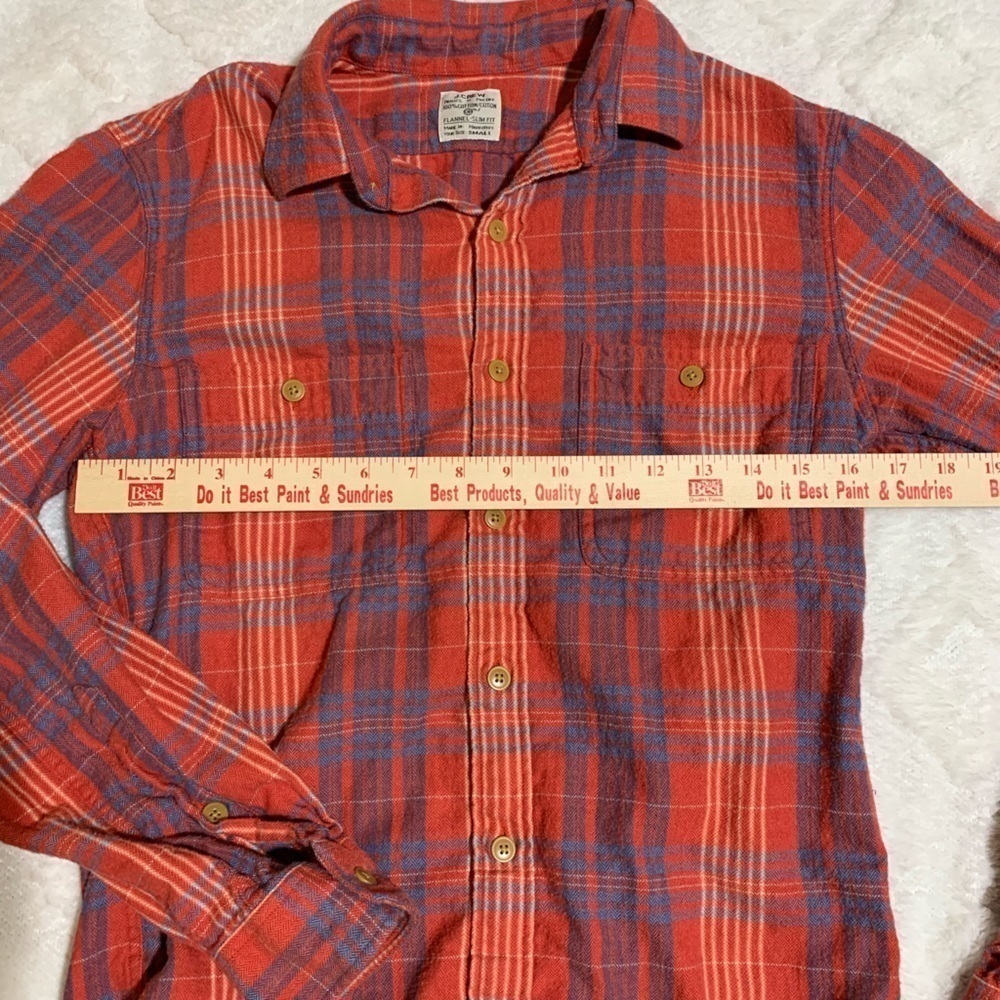 J Crew Flannel Red Blue Stripes Size Small - Picture 6 of 7